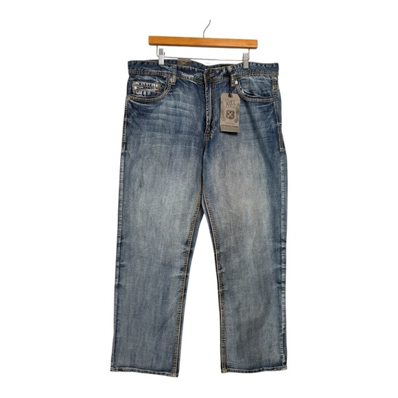Axel Jeans Treadwell Relaxed Straight Fit Men’s Embellished Faded JeanNew 38 X32 - Picture 6 of 16